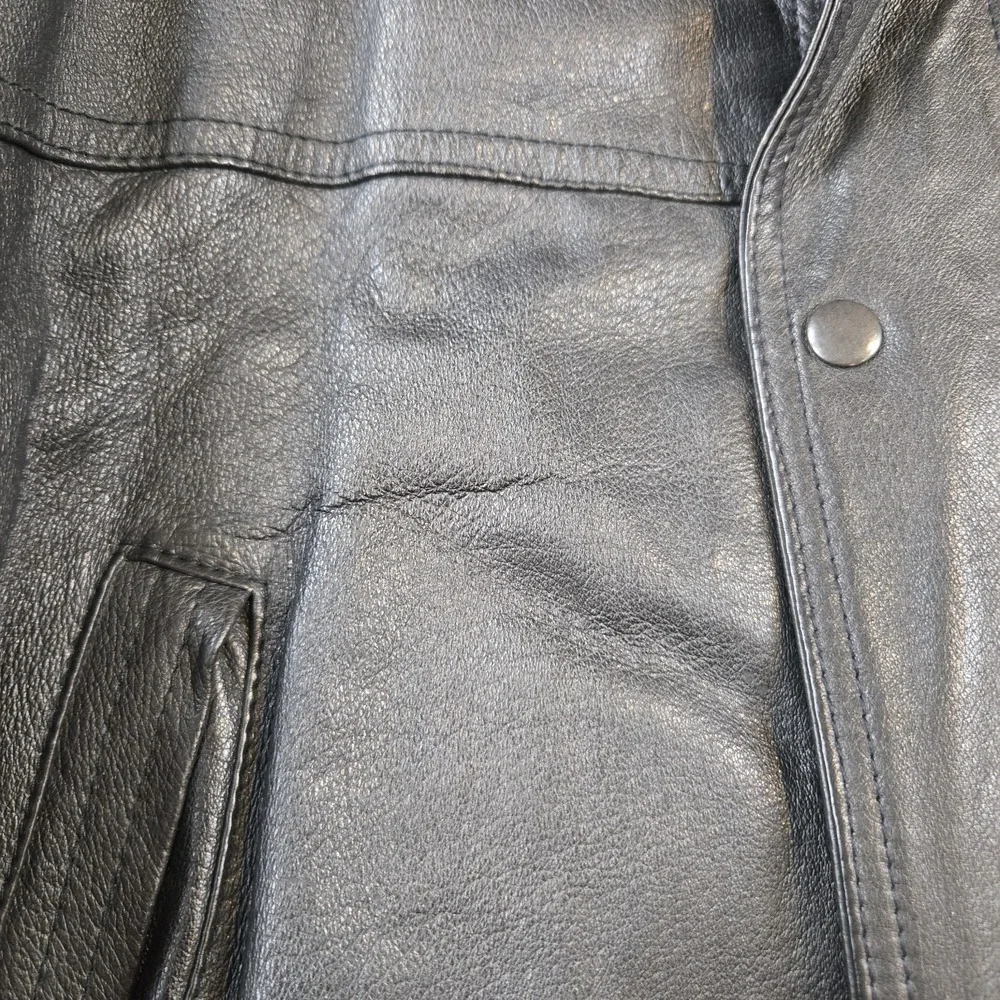 VTG John Ashford Men's Leather Coat Fully Lined High‎ Collar zip Snap Size XL